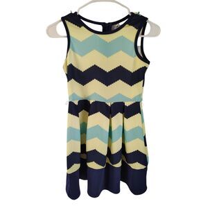 Beautees Kids Girls Size 8 Dark Blue, Yellow, and Light Blue Fit & Flare‎ Dress